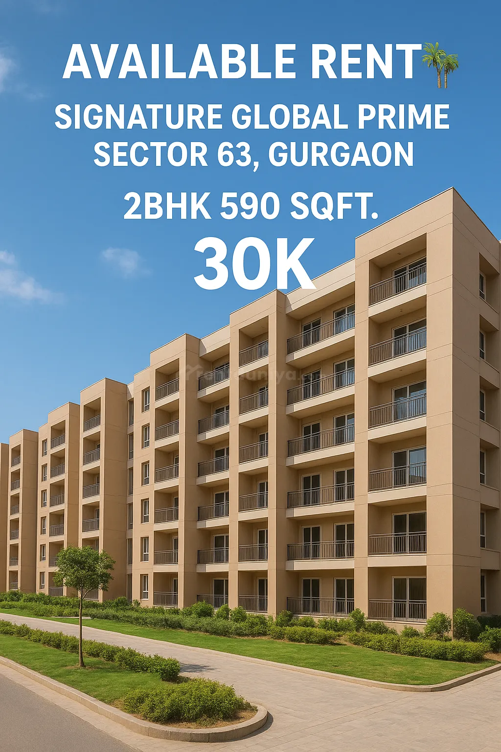 2 BHK Semi Furnished Apartment for rent in 93WR+2GW Sector-63A Gurugram